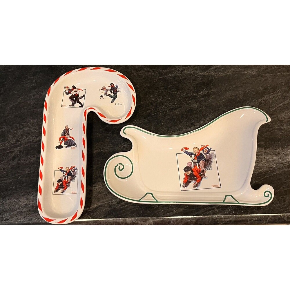 Norman rockwell Christmas serving Plates Sled & Candy Cane - Soaring Eagle